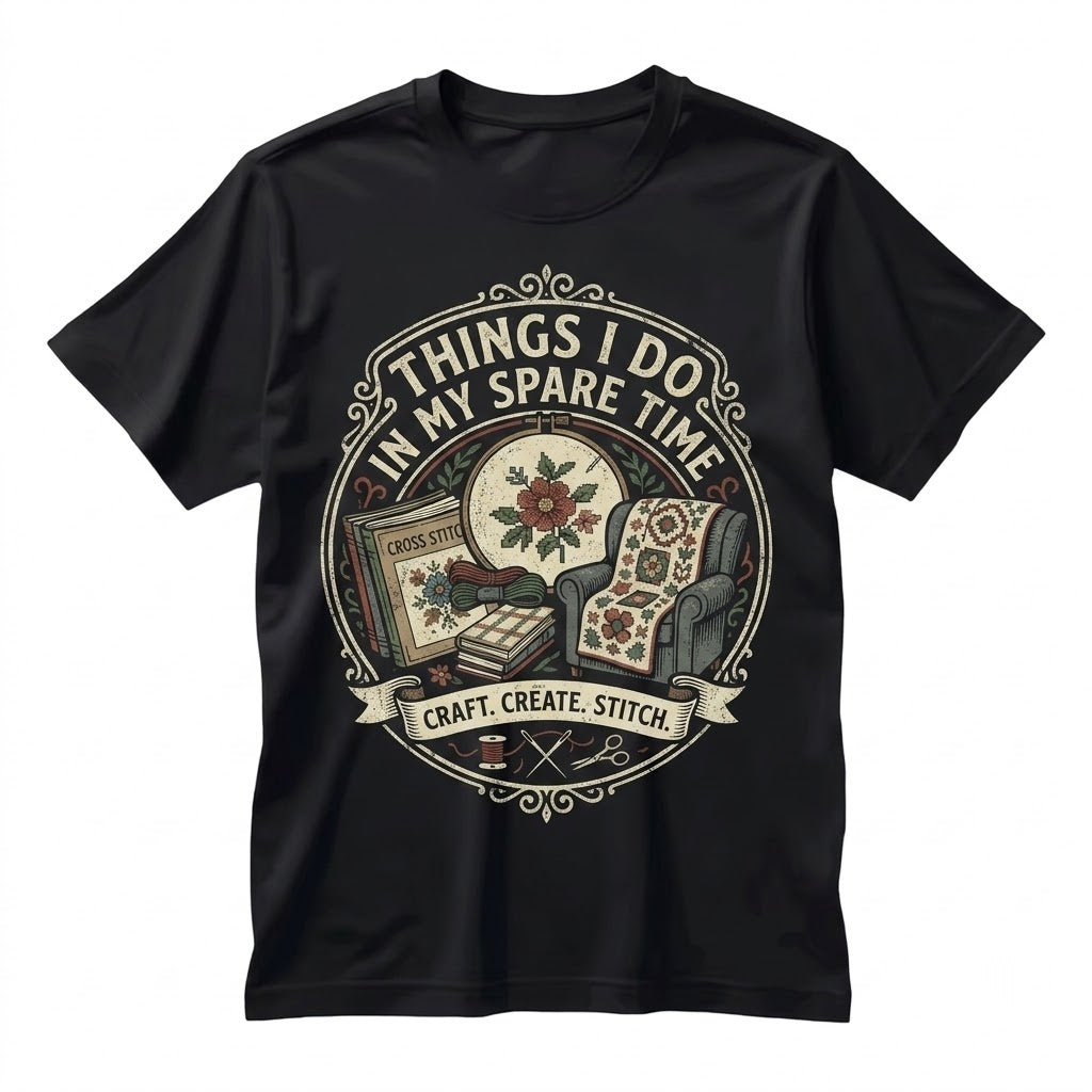 Cross Stitch Things I Do In My Spare Time Distressed Graphic Embroidery Crafter Hobby Gift Unisex TShirt