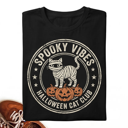 Spooky Vibes Halloween Pumpkin Jack-o-Lantern Black Cat Fall Crewneck Sweater Pullover Unisex TShirt