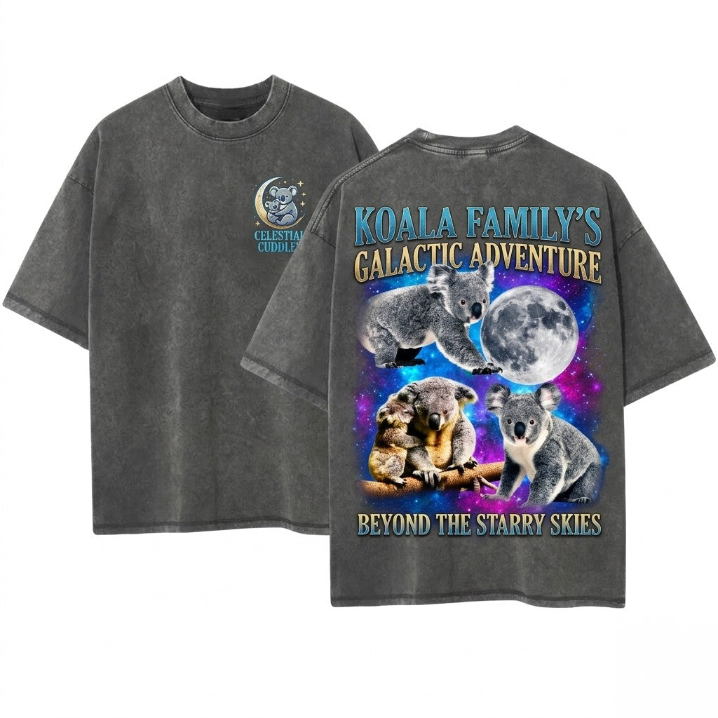 Three Koala Retro Moon Graphic Vintage Oversized Lovers Unisex Wash T-Shirt