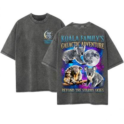 Three Koala Retro Moon Graphic Vintage Oversized Lovers Unisex Wash T-Shirt