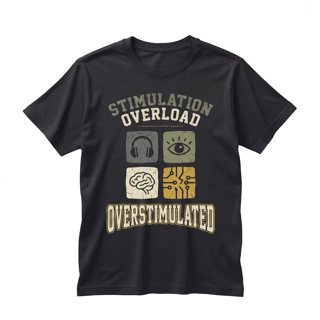 Overstimulated Embroidered Weirdcore Aesthetic Funny Neurodivergent Subtle ADHD Oddities Top Unisex TShirt