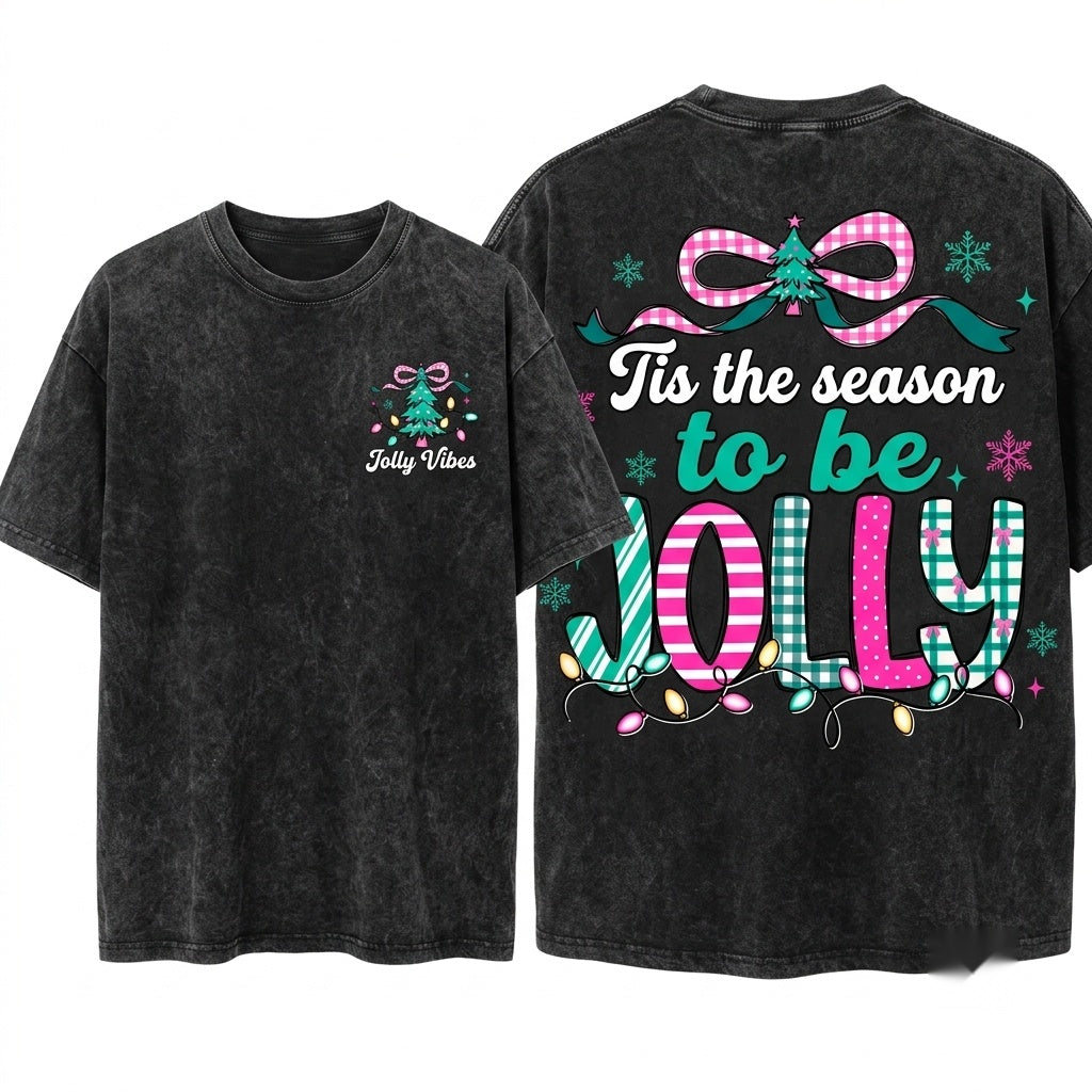 Preppy Pink Coquette Christmas Tree Funny Snarky Holly Jolly Holiday Design Unisex Wash T-Shirt