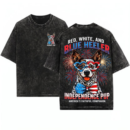 Australian Cattle Dog USA Patriotic 4th Of July America Pet Lover Soft Style Unisex Wash T-Shirt