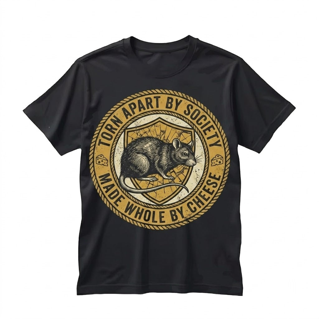 Torn Apart By Society Made Whole Cheese Funny Vintage Japanese Rat Graphic Print Men Women Unisex TShirt