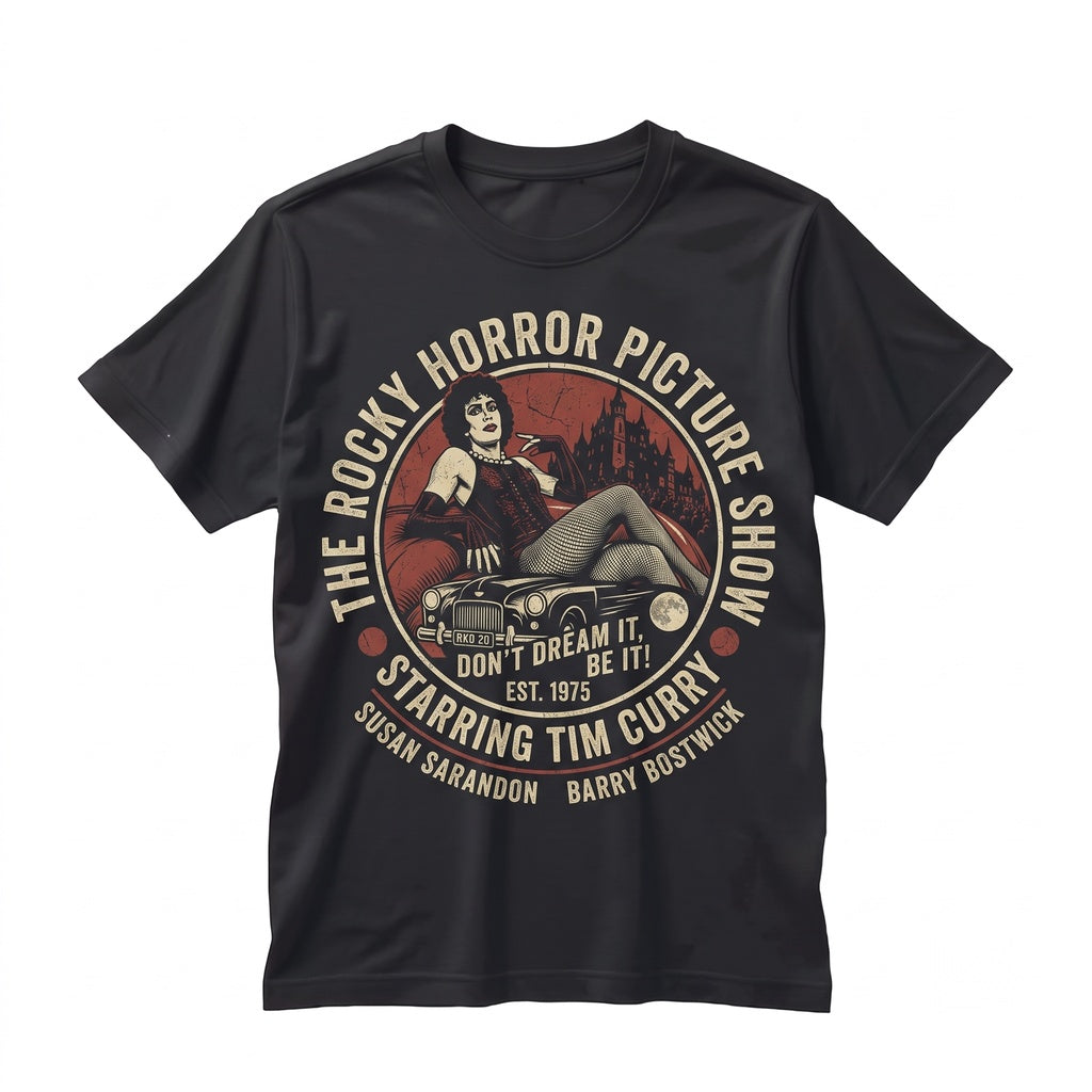 Vintage Cult Musical Cinema Graphic Apparel in Charcoal Gray, Unisex TShirt
