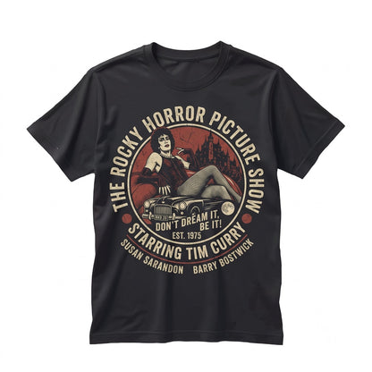 Vintage Cult Musical Cinema Graphic Apparel in Charcoal Gray, Unisex TShirt