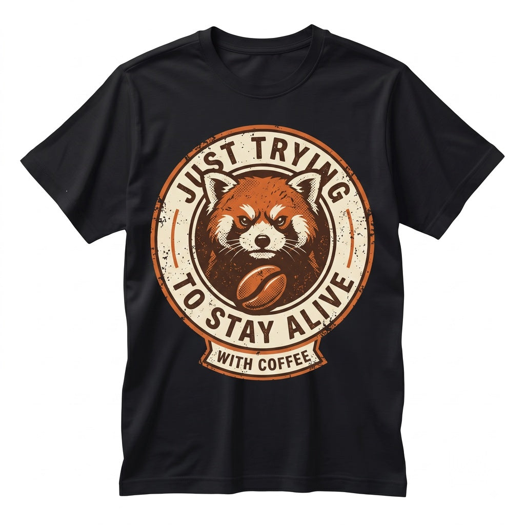Cute Funny Red Panda Staying Alive With Coffee Vintage Retro Barista Gift Unisex TShirt