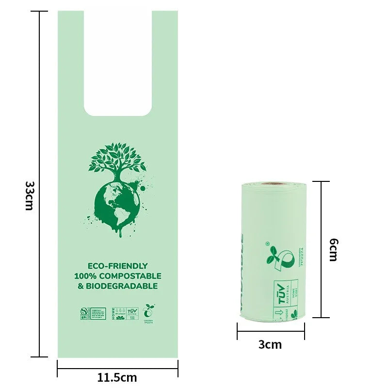 Corn starch biodegradable pet litter bag PLA compost roll up vest bag dog litter bag
