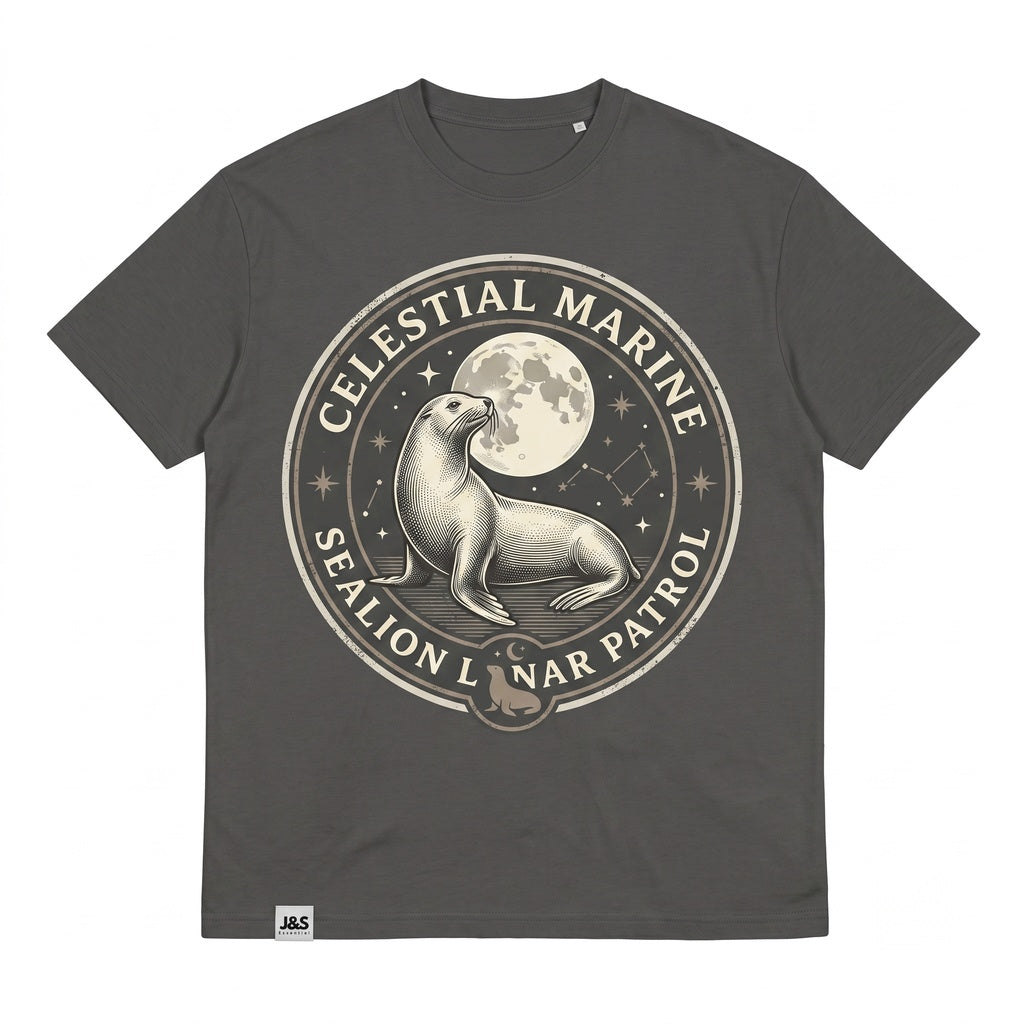 Three California Sea Lion Moon Galaxy Marine Wildlife Art Cosmic Ocean Animal Lover Gift Unisex TShirt