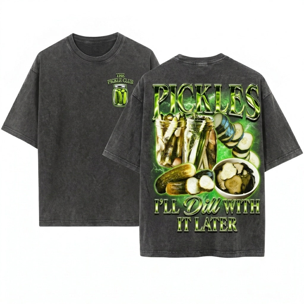 Vintage 90s Y2K Retro Graphic Funny Gag Silly Pickle Enthusiast Lover Unisex Wash T-Shirt