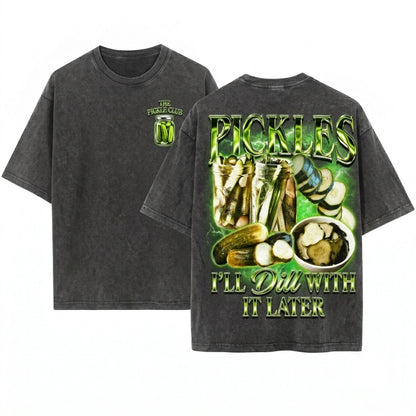 Vintage 90s Y2K Retro Graphic Funny Gag Silly Pickle Enthusiast Lover Unisex Wash T-Shirt