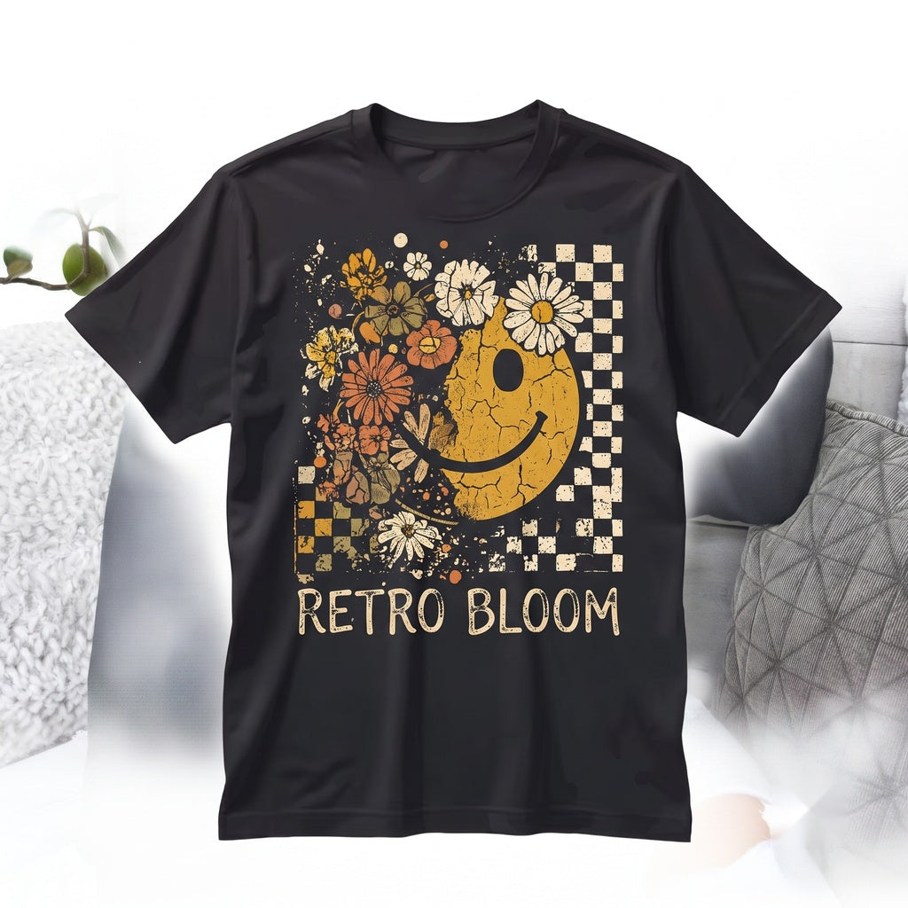Retro Happy Face Floral Autumn Halloween Fall Graphic Unisex TShirt
