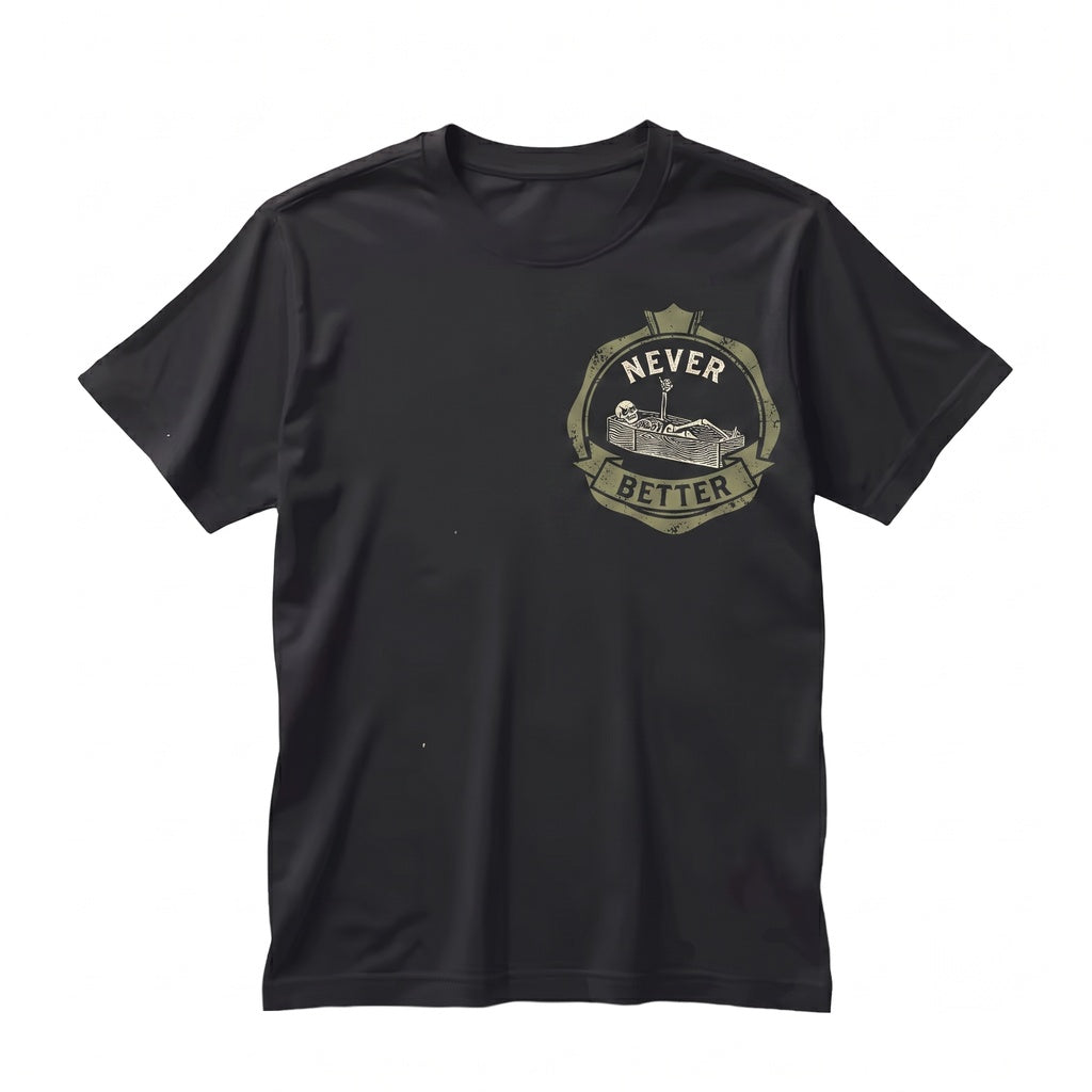 Never Better Skeleton Pocket Graphic Print Spooky Happy Halloween Crewneck Sweater Unisex TShirt
