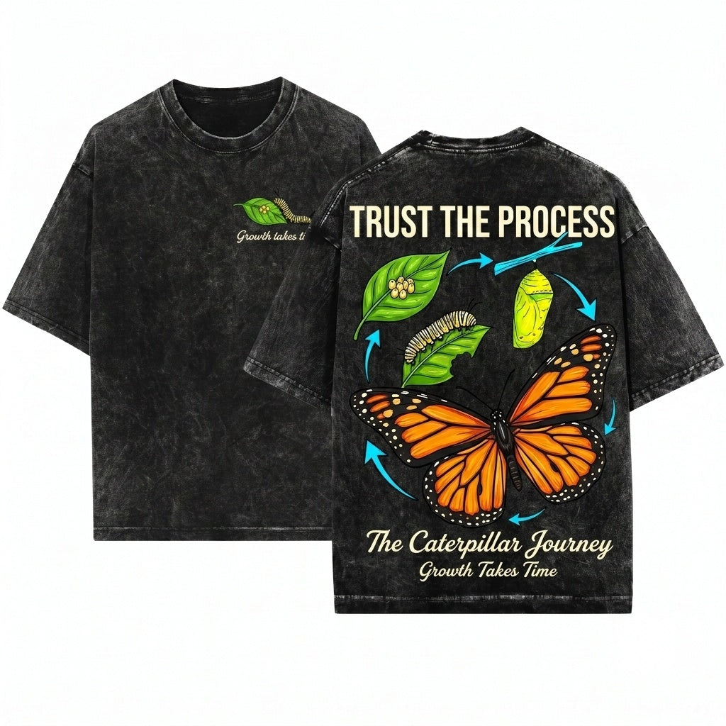 Vintage Butterfly Mental Health Inspirational Positive Quote Graphic Growth Takes Time Art Unisex Wash T-Shirt