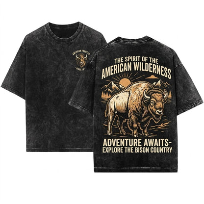 Vintage Western Cowboy Bison Graphic Aesthetic Farmer Owner Unisex Wash T-Shirt