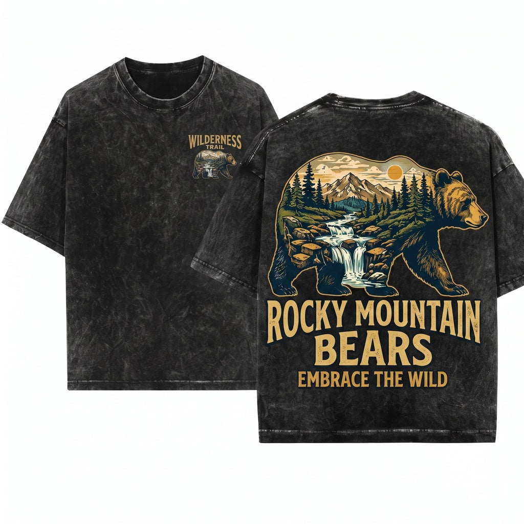 Vintage Mountain Bear Graphic Wilderness Forest Wildlife Classic Outdoor Adventure Nature Gift Unisex Wash T-Shirt