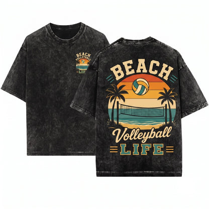 Beach Volleyball Player Coach Ocean Sports Lover Gift Athlete Graphic Unisex Wash T-Shirt