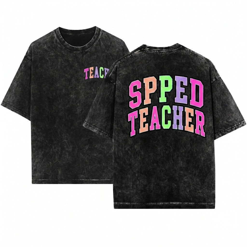 Colorful Varsity Teach Back To School Sped Senior Office Grunge Clean Graphics Unisex Wash T-Shirt