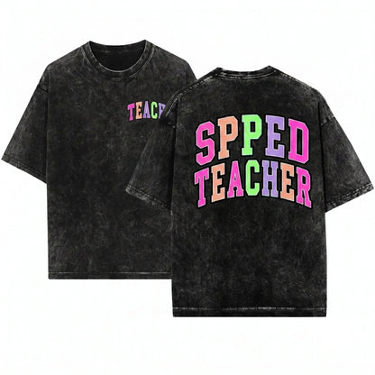 Colorful Varsity Teach Back To School Sped Senior Office Grunge Clean Graphics Unisex Wash T-Shirt
