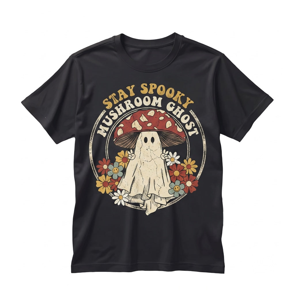 Vintage Retro Halloween Mushroom Ghost Witch Boo Fall Graphic Apparel, Unisex TShirt