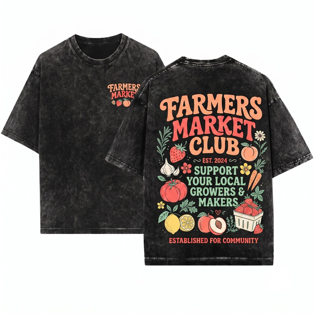 Farmer Market Summer Graphic Women Top Unisex Wash T-Shirt