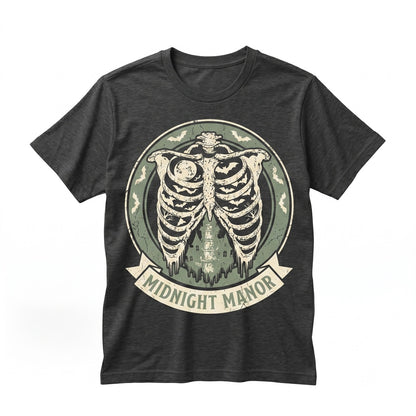 Halloween Skeleton Ribcage Graphic Haunted House Bats Dark Gothic Aesthetic Spooky Gift Unisex TShirt