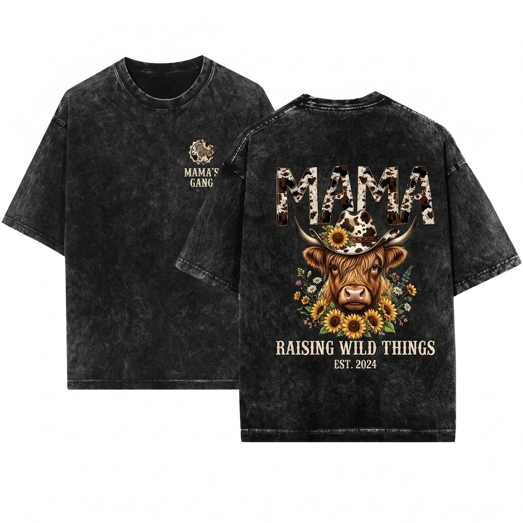 Cow Print Mama Western Style Country Vintage Top Unisex Wash T-Shirt