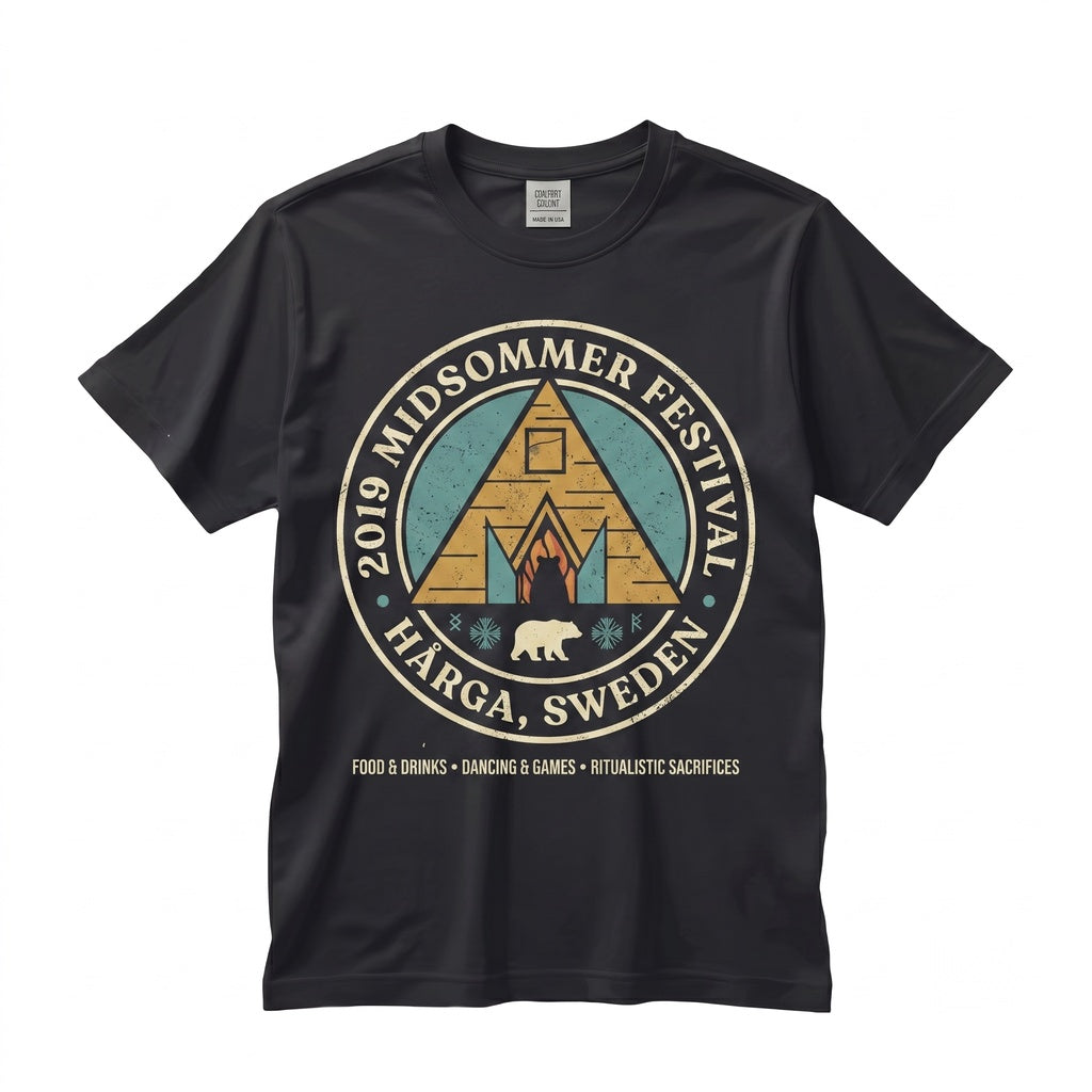 Midsummer Folk Horror Swedish Festival Yellow Temple Solstice Vintage Graphic Unisex TShirt