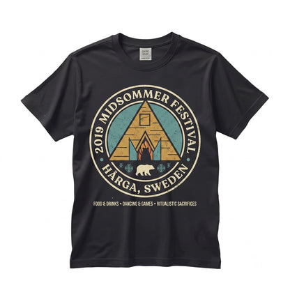 Midsummer Folk Horror Swedish Festival Yellow Temple Solstice Vintage Graphic Unisex TShirt
