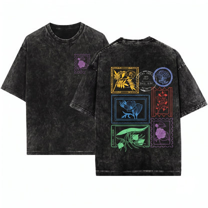 Floral Postal Stamp Wildflower Graphic Unisex Wash T-Shirt