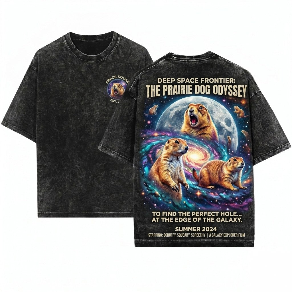 Retro Prairie Dog Moon Graphic Vintage Funny Oversized Unisex Wash T-Shirt