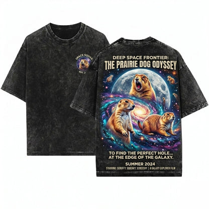 Retro Prairie Dog Moon Graphic Vintage Funny Oversized Unisex Wash T-Shirt