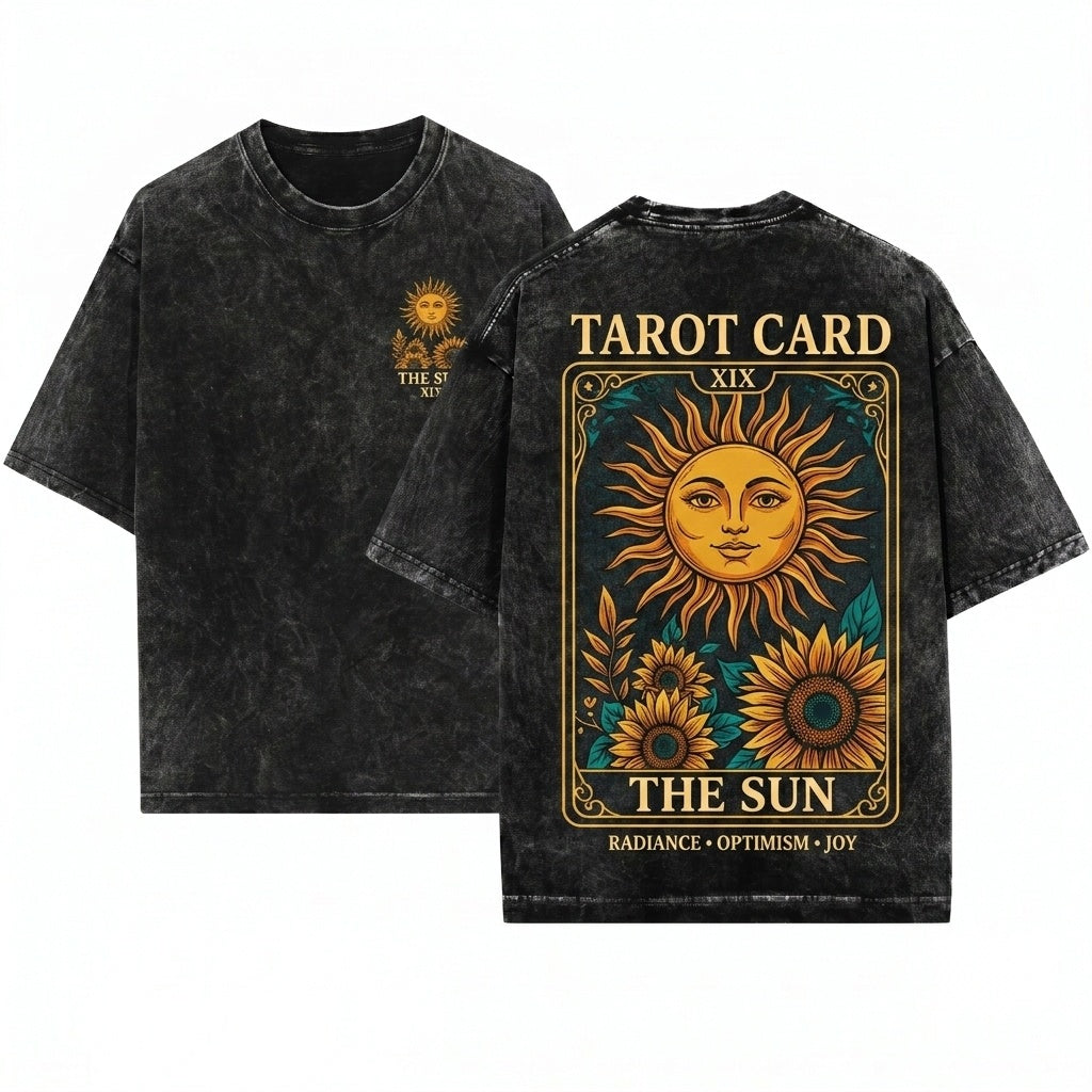 Sun Tarot Card Graphic Vintage Astrology Unisex Wash T-Shirt