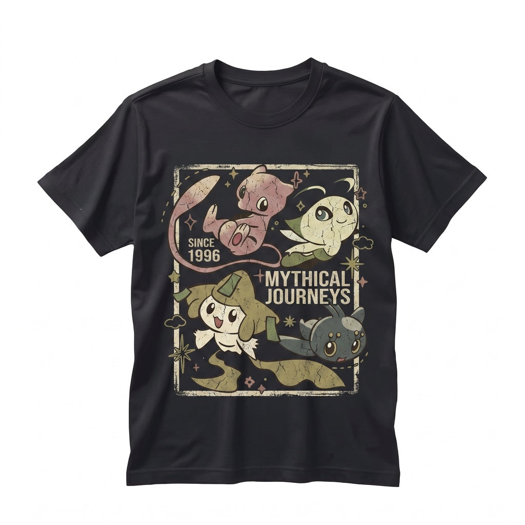 Mythical Cute Mew Celebi Jirachi Manaphy Kawaii Anime Legendary Squad Vintage Y2K Graphic Unisex TShirt