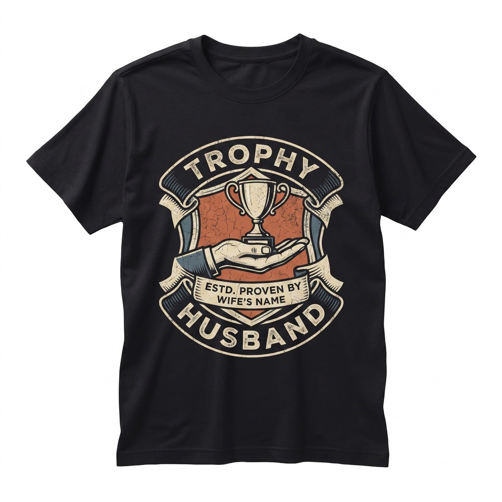 Trophy Husband Funny Personalized Anniversary Birthday Present for Spouse Unisex TShirt