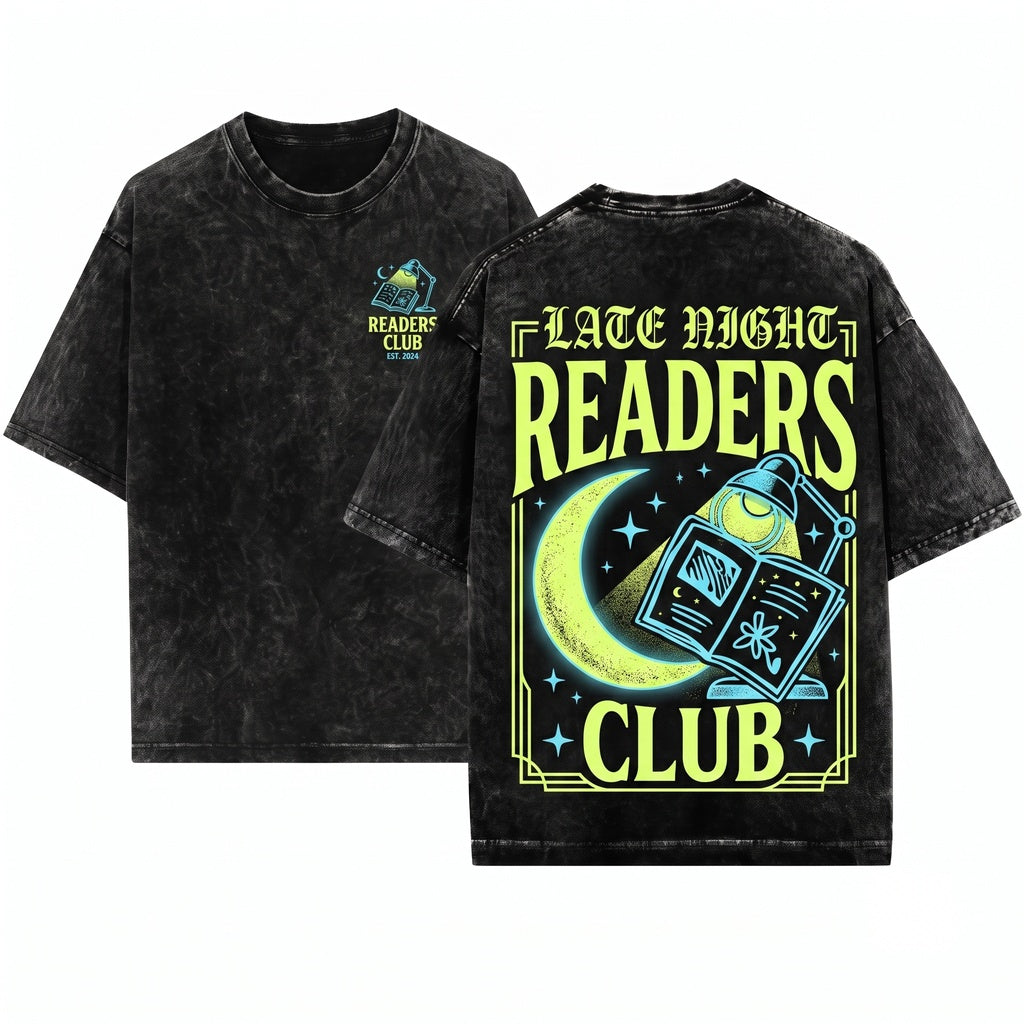 Late Night Readers Club Bookish Graphic Tee Gift for Bookworm Club Unisex Wash T-Shirt