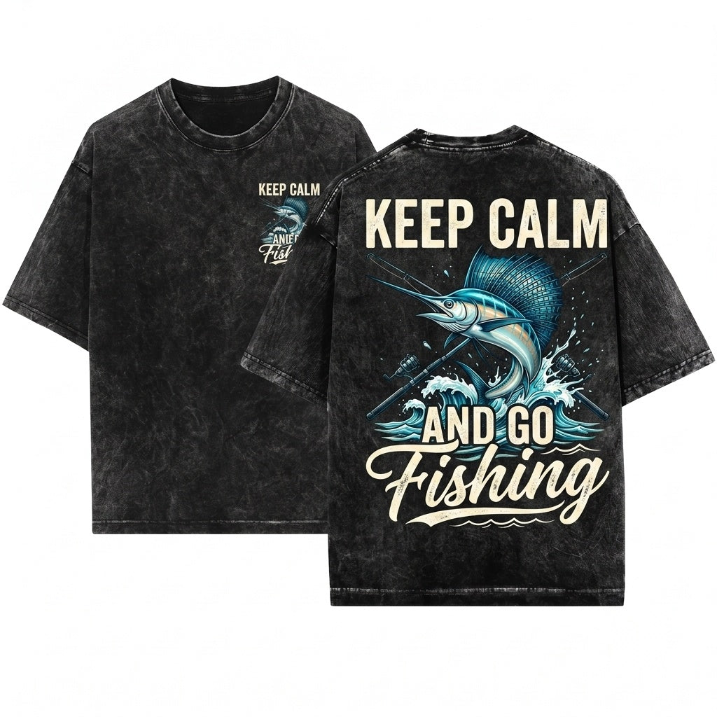 Keep Calm Go Fishing Sailfish Angler Graphic Unisex Wash T-Shirt