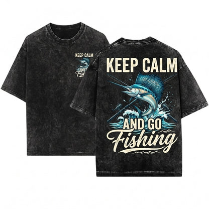 Keep Calm Go Fishing Sailfish Angler Graphic Unisex Wash T-Shirt