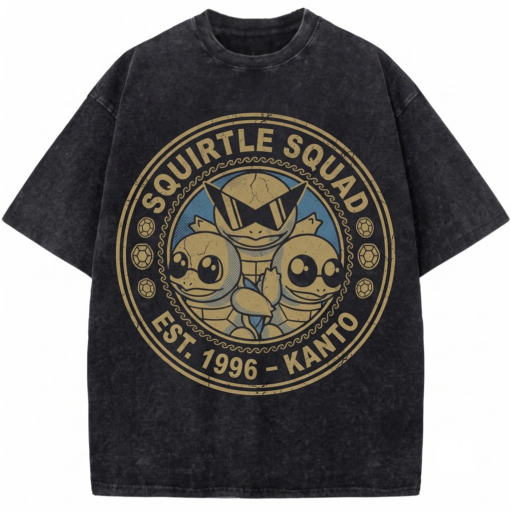 Vintage Squirtle Washed Graphic Anime Expressions Kawaii Oversized Unisex TShirt