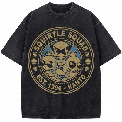 Vintage Squirtle Washed Graphic Anime Expressions Kawaii Oversized Unisex TShirt