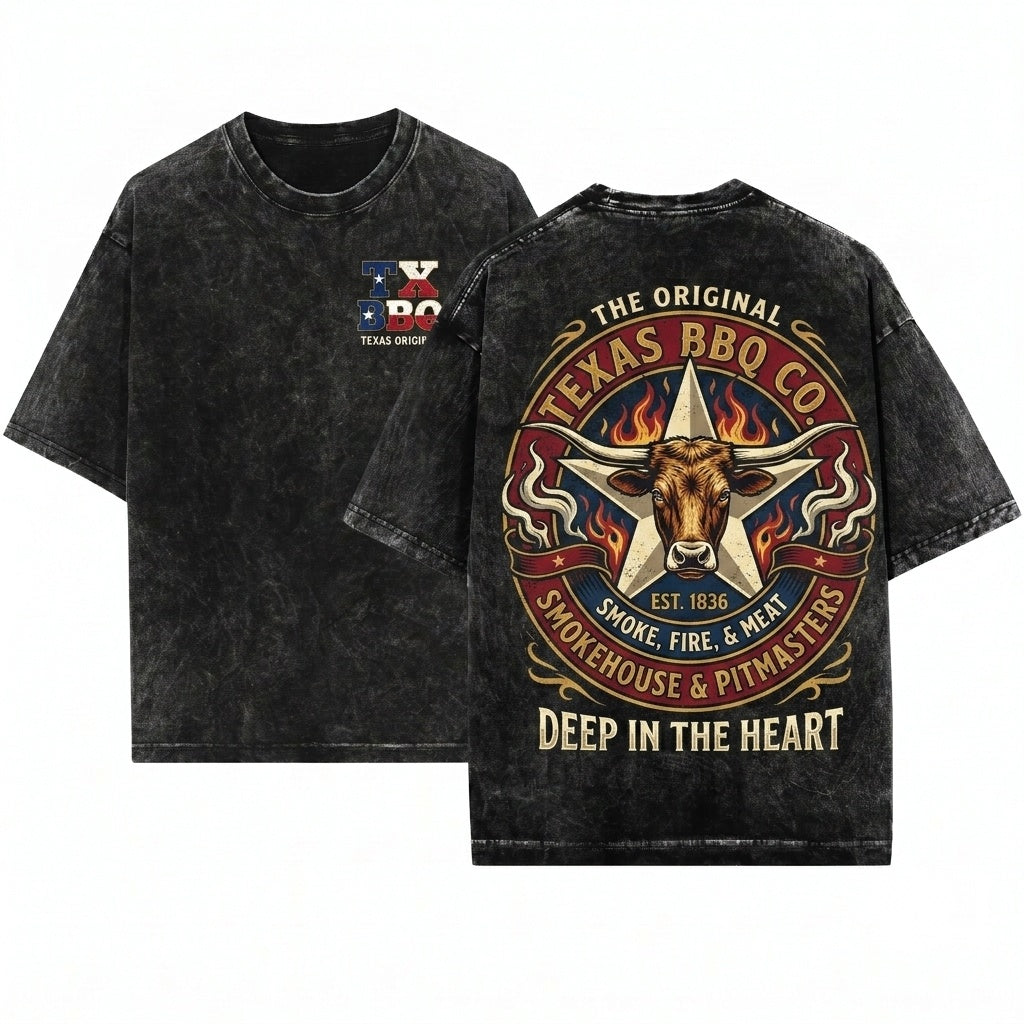 Texas Flag Lone Star BBQ Barbecue Pitmaster Grilling Smoker Chef Lover Gift Unisex Wash T-Shirt
