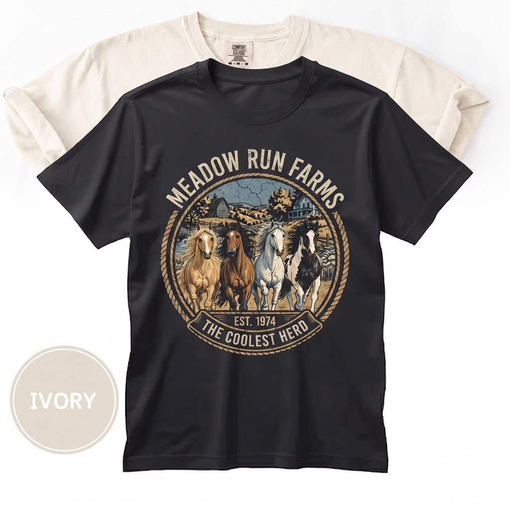 Vintage Running Horses Graphic Farm Countryside Animal Western Nature Top Horse Lover Gift Unisex TShirt