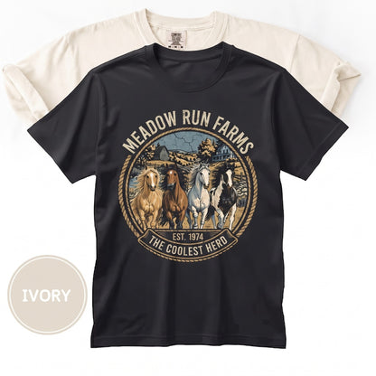 Vintage Running Horses Graphic Farm Countryside Animal Western Nature Top Horse Lover Gift Unisex TShirt