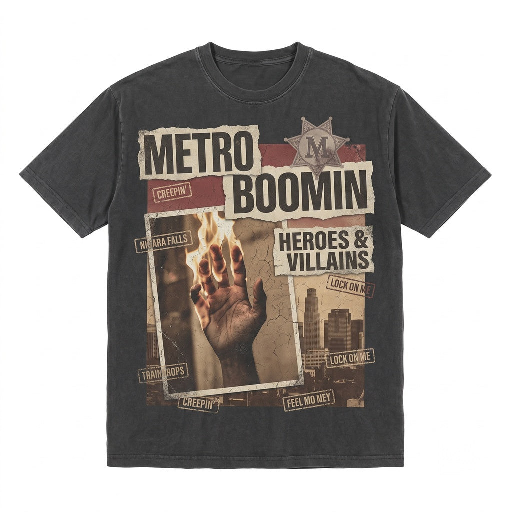 Metro Boomin Heroes & Villains Album Graphic Hip Hop Rap Producer Merch Vintage Streetwear Concert Holiday Apparel Unisex TShirt