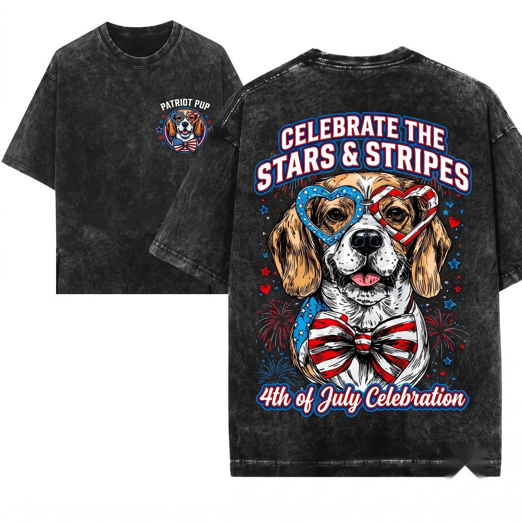 Beagle Patriotic Dog USA America Pet Lover 4th of July Soft Style Unisex Wash T-Shirt
