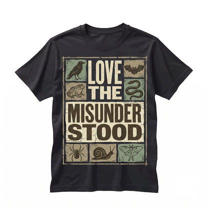 Love the Misunderstood Animals Graphic Vintage Bat Raven Black Cat Snake Toad Moth Apparel Unisex TShirt