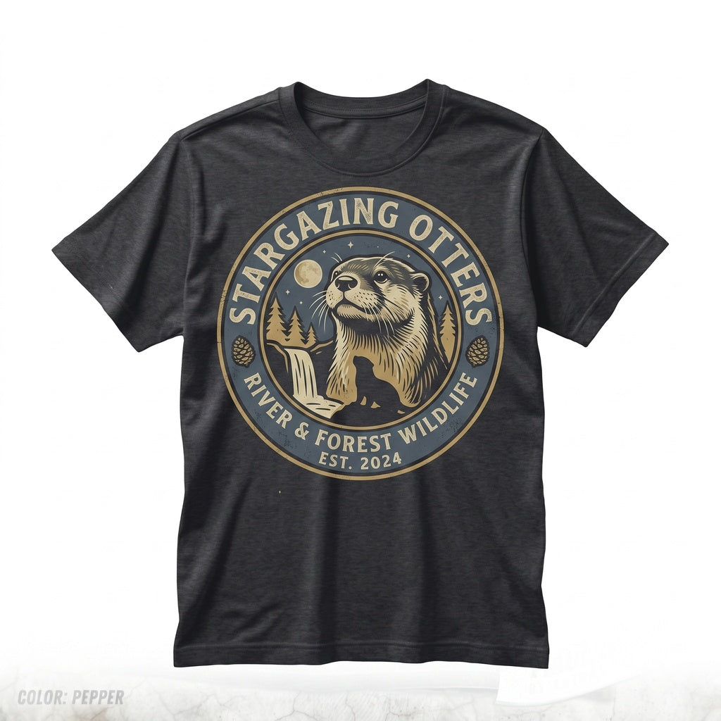 Otter Howling at Full Moon Vintage 90s Retro Graphic Animal Gift Silly Unisex TShirt