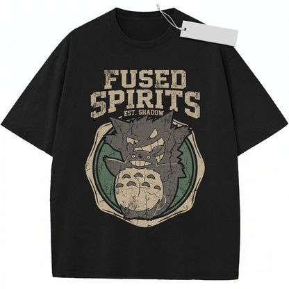 Vintage Wash Anime Crossover Graphic Oversized Ghost Monster Streetwear Apparel, Unisex TShirt
