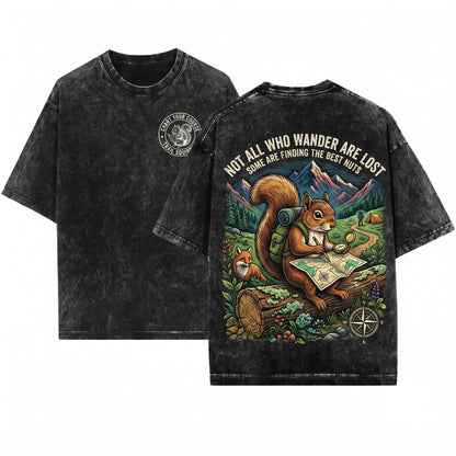 Vintage Explorer Squirrel Woodland Hiking Animal Graphic Nature Lover Camping Outdoor Gift Unisex Wash T-Shirt