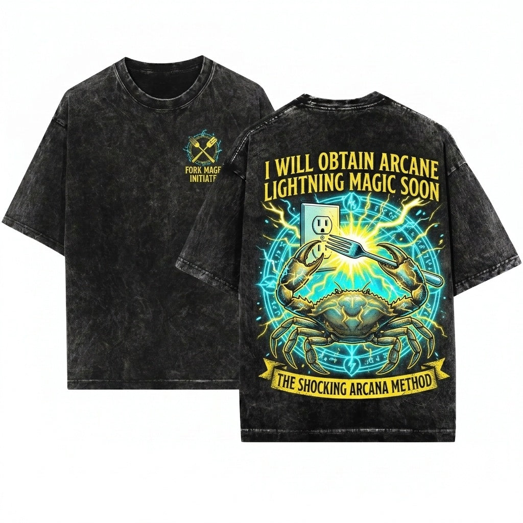 I Will Obtain Lightning Magic Soon Funny Vintage Japanese Crab Apparel Graphic Unisex Wash T-Shirt